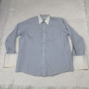 VTG Burberry London Button Up Shirt Mens 17 1/2-34 Striped Imported Cotton USA